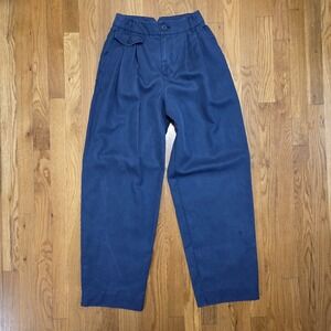 By Anthropologie High Waist Pleated Barrel Casual Pant In Navy blue 00